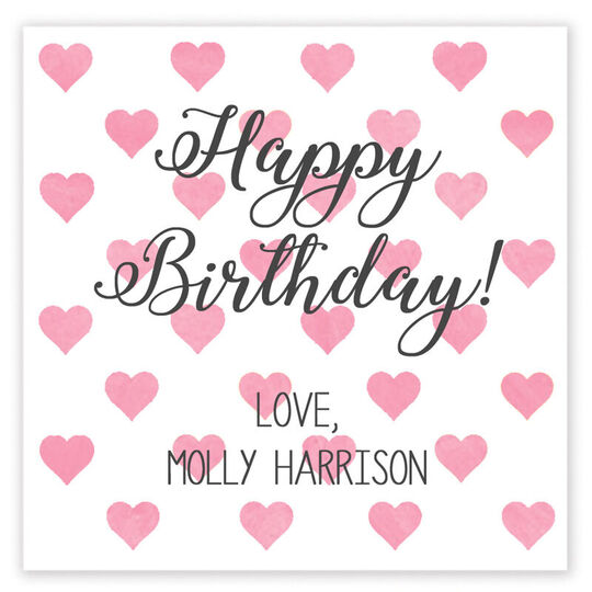 Pink Watercolor Petite Hearts Square Gift Stickers